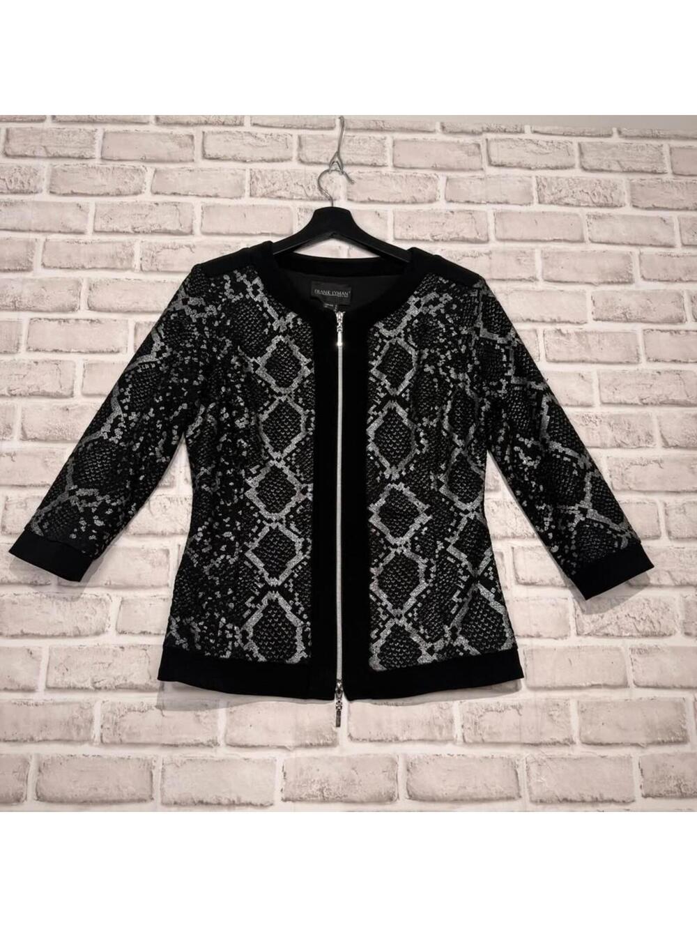 Frank Lyman Black and Silver Pattern Zip up Jacket Women's 6
